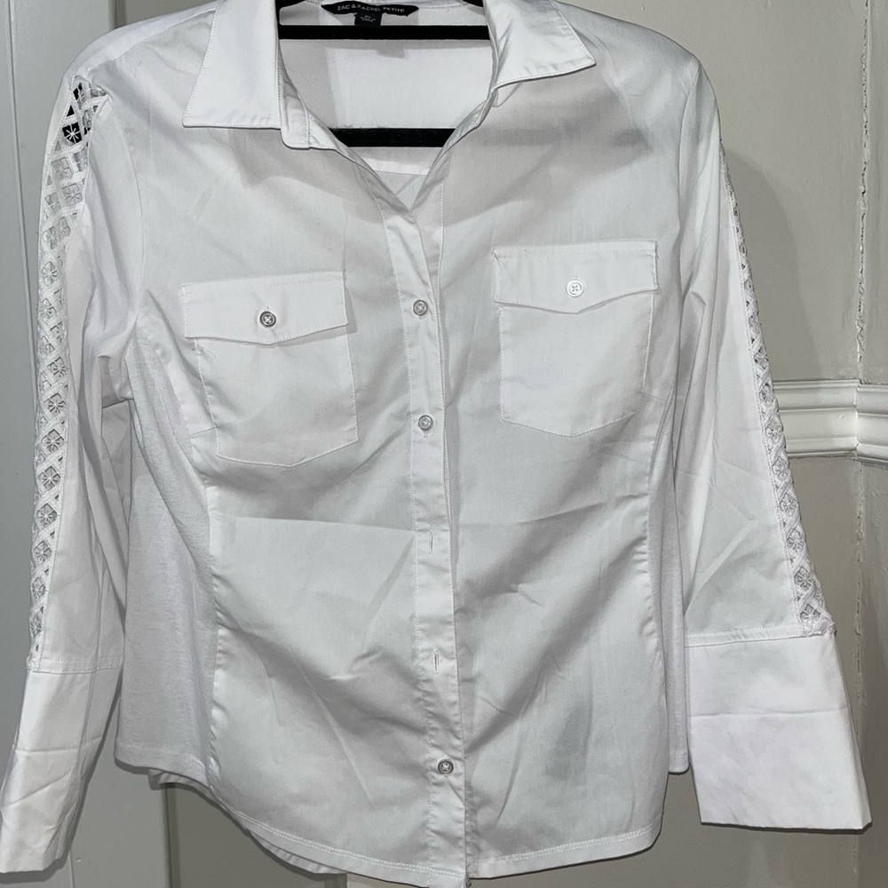 Zac & Rachel White Lace Eyelet Sleeve Blouse Top Size S - Picture 5 of 6